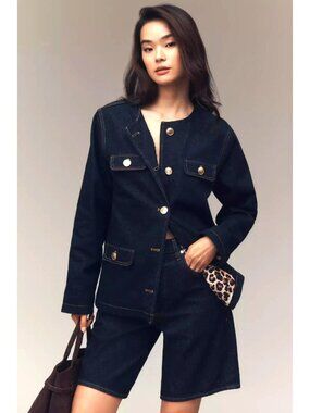 Anthropologie Maeve Oversized Denim Jacket Dark Wash M